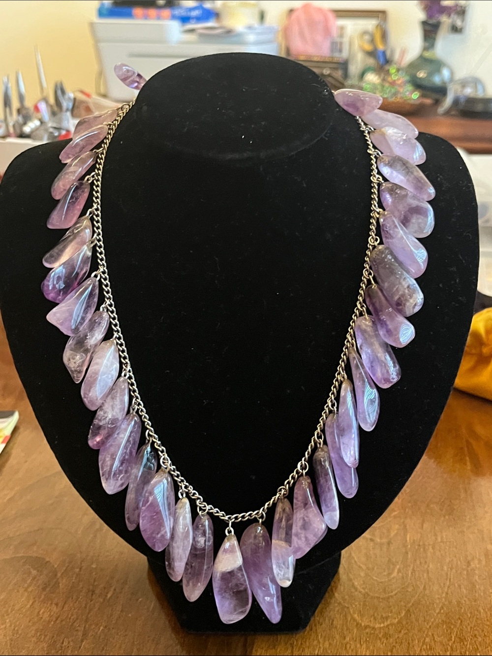 Vintage Amethyst Teardrop Statement Necklace - Purple